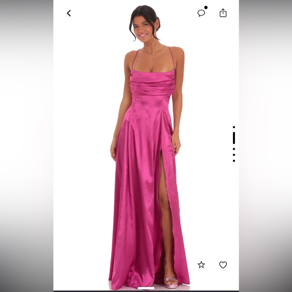 Satin Draped Maxi Dress in Magenta